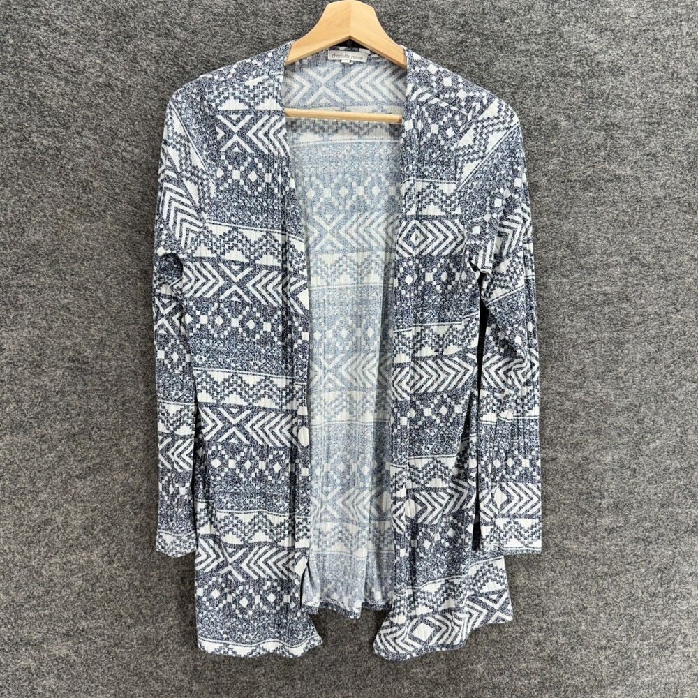 Charlotte Russe Top Women M Medium Gray Striped Open Front Long Sleeve Casual